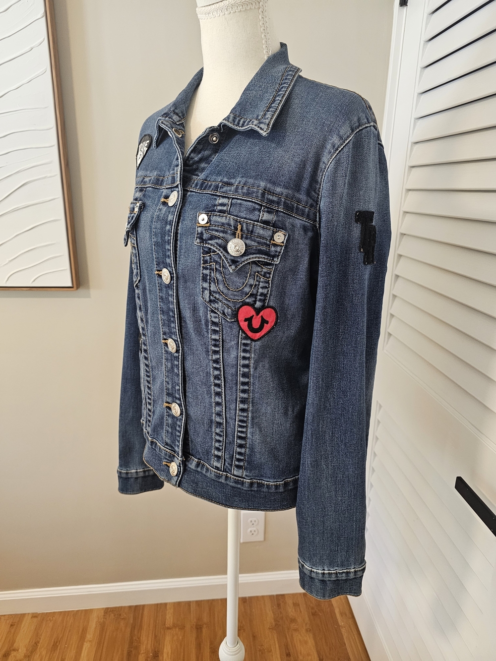 True Religion Women's Blue Denim Jacket with Heart Patch